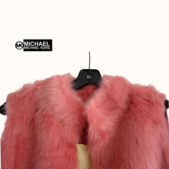 MICHAEL KORS NEW Soft Girl DUSTY ROSE Faux Fur Front/Knit Back Vest L - Picture 5 of 12